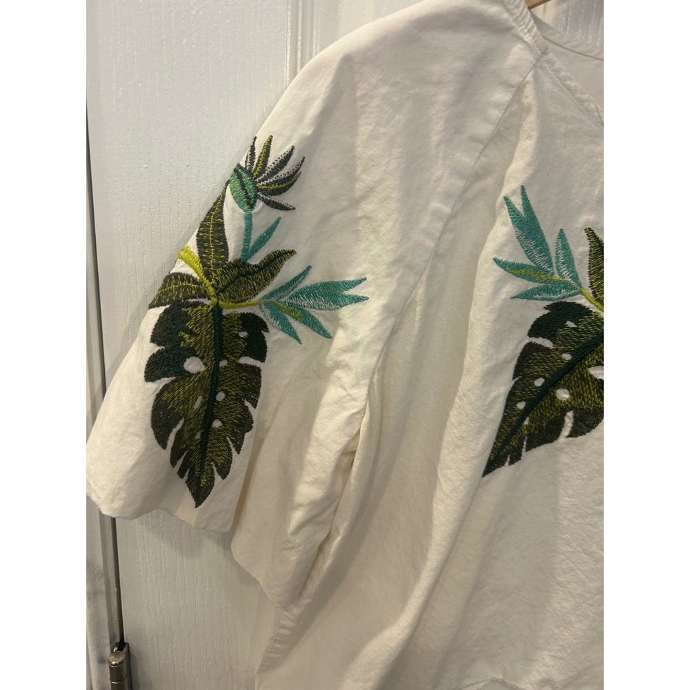 Zara Basic White Tropical Leaf Beach Vacation Emb… - image 2